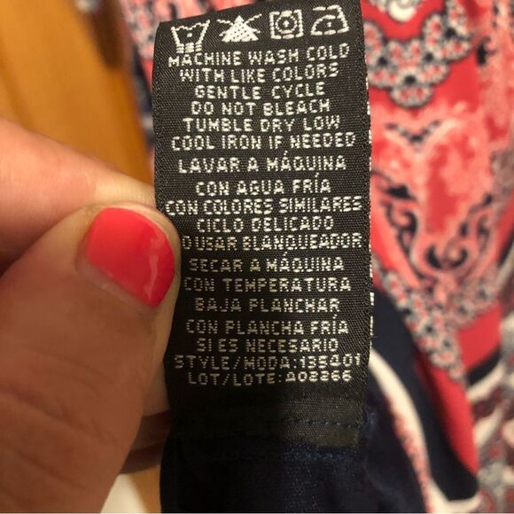 Ronni Nicole Women’s Size 10 Open Shoulder 3/4 Slv Lined Navy Printed Dress - Picture 14 of 16